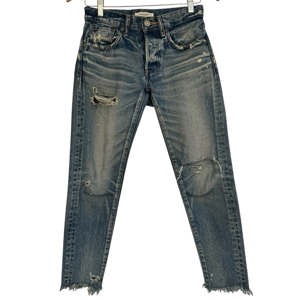 MOUSSY Vintage Mid-Rise Button-Fly Distressed Skinny Jean. Size 24.